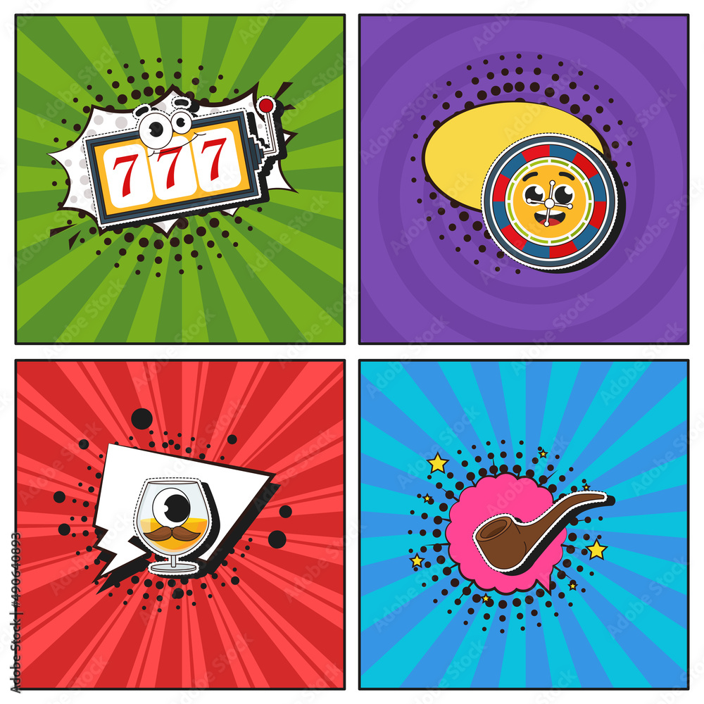 Fototapeta premium Hand drawn flat trendy cartoon elements collection Casino
