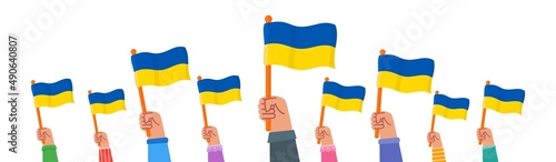 People Raising Ukraine Flag and Wave it Proudly