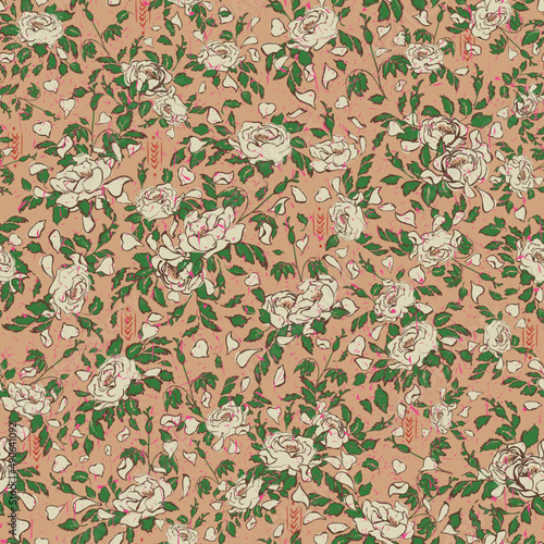 loosely drawn romantic rose repeat pattern vector. suits weddings, parties, décor, fabrics, scrapbooking, quilting, wallpaper, giftwrap and packaging/branding backgrounds.