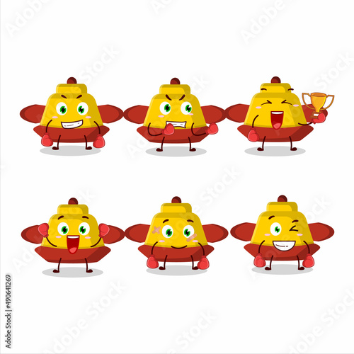 A sporty yellow chinese hat boxing athlete cartoon mascot design