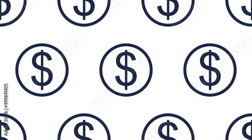 Currency sign seamless pattern, dollar icons isolated on a white background. USD currency abbreviation vector illustration. Money cash sign set.