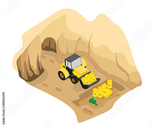 Isometric style illustration of dumping toxic waste in the ground