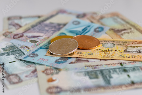 Photography Bitcoins crypto currency coins with selective focus