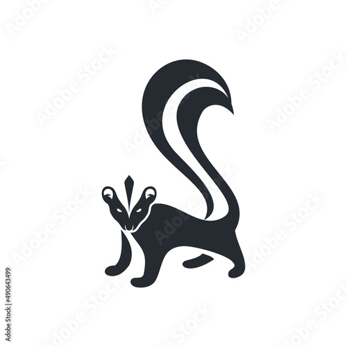 Skunk logo. Black flat color elegant skunk animal illustration