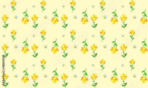 手描き水彩　菜の花とみつばちのシームレスパターン　03
