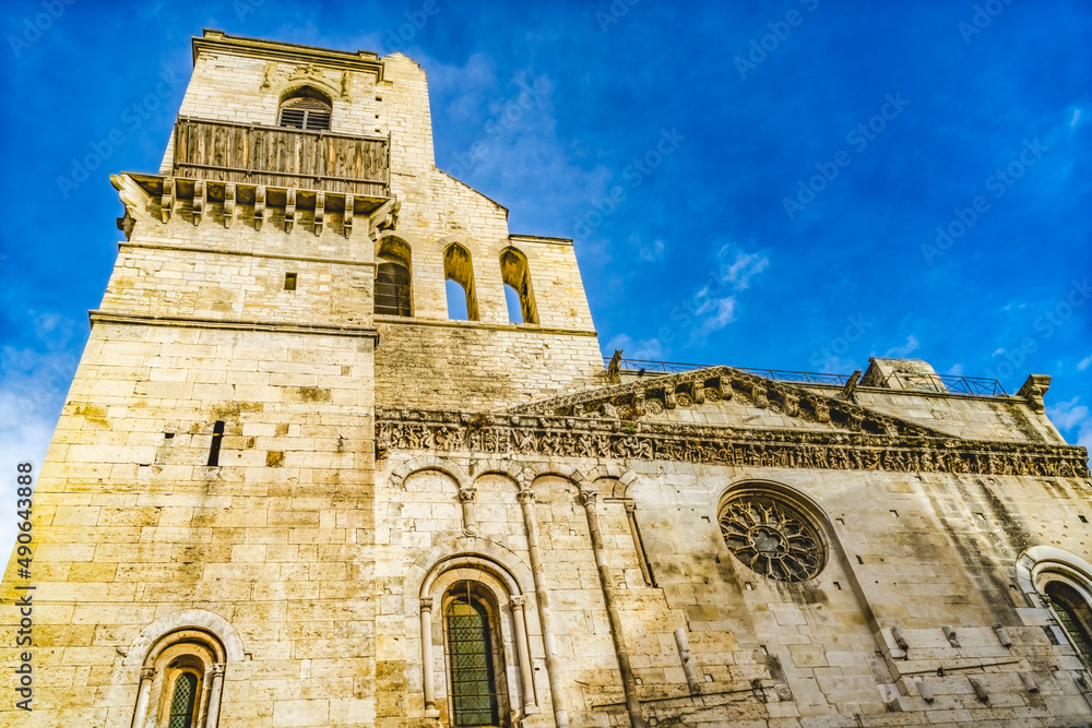 Front Facade Cathedral Church Nimes Gard France