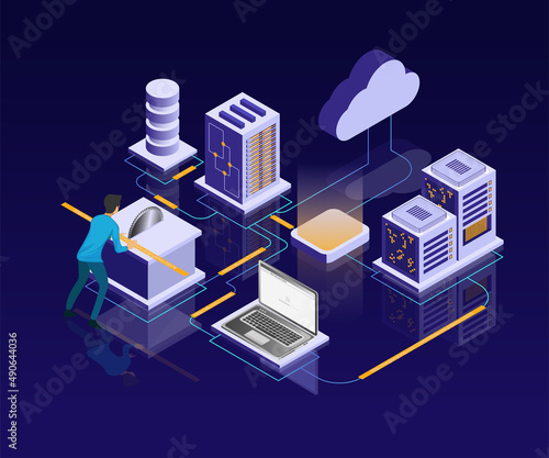 Isometric style illustration of url shortener app