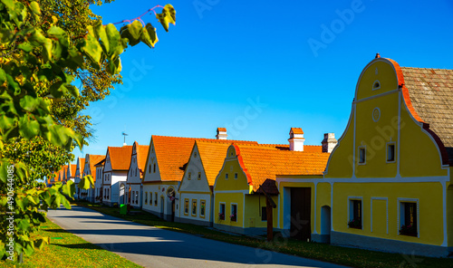 Traditional czech houses in the village of Holasovice. South Bohemia. Czech Republic