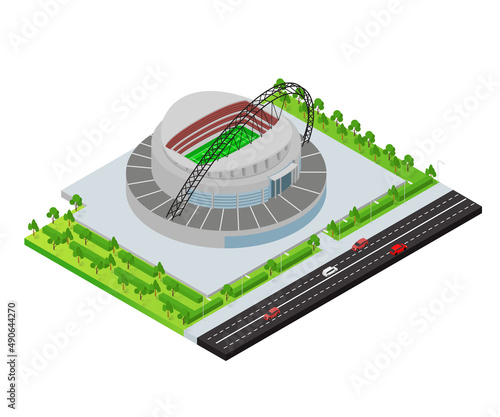 Isometric style illustration of a football stadium