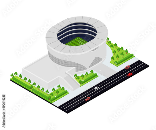 Isometric style illustration of a football stadium
