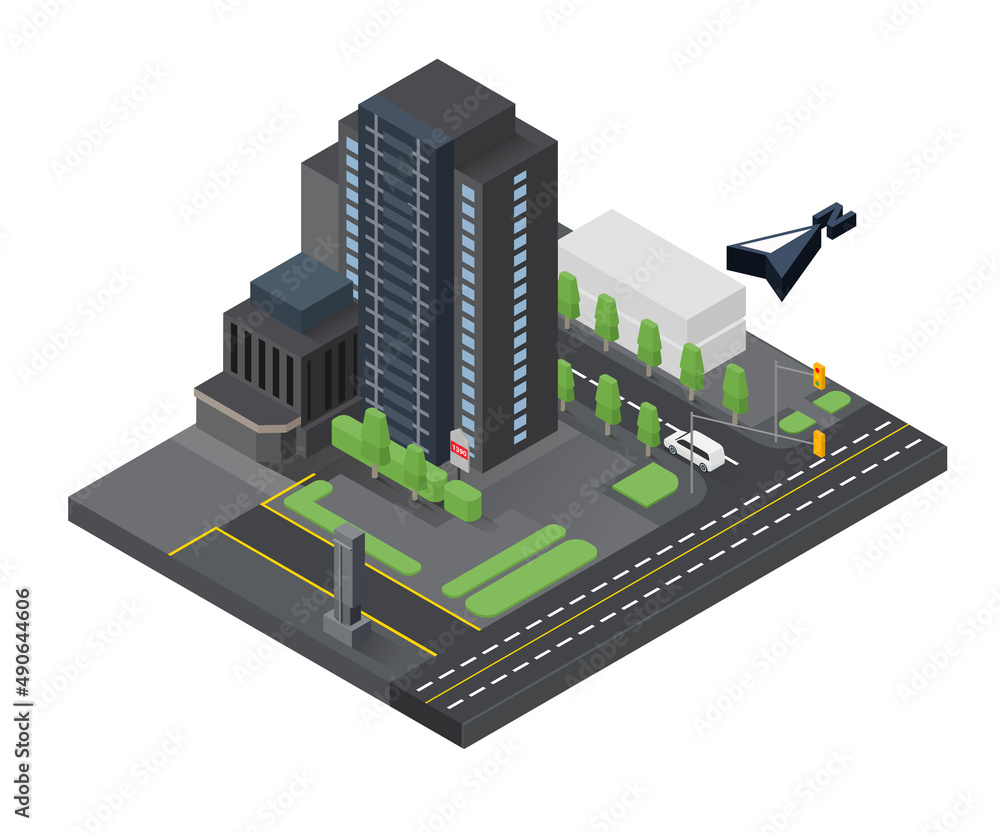 Isometric style illustration of office building map
