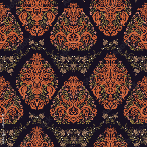 Classical luxury old fashioned damask ornament, royal victorian floral baroque. Seamless pattern, background. Vector illustration.