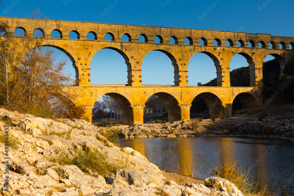Pont du Gard, ancient Roman aqueduct across Gardon River in southern France