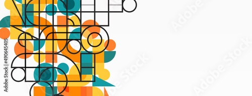 Minimal geometric abstract background. Circle square and triangle design. Trendy techno business template for wallpaper, banner, background or landing