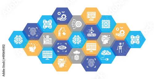 Artificial Intelligence icon set. Robotics, Chatbot, Database, Big Data web header banner