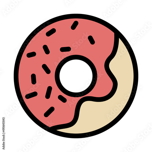 colored Donut with icing and sprinkling. Simple food icon in trendy line styl...