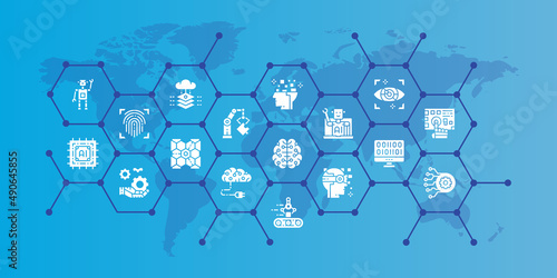 Artificial Intelligence editable icons design illustration. Robotics, Chatbot, Database, Big Data icon promotion banner for graphic web design