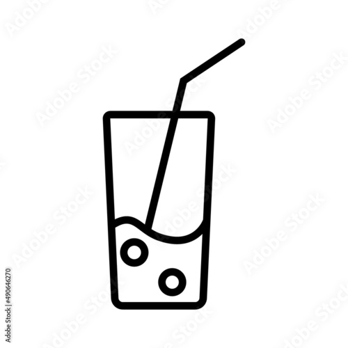 Glass tumbler with straw and water. Simple food icon in trendy line style iso...