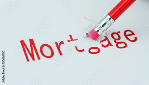 Close up of erase mortgage text from paper photo