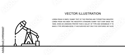 Vector oil rig, petrol station, pump jack one line icon. Continuous one line