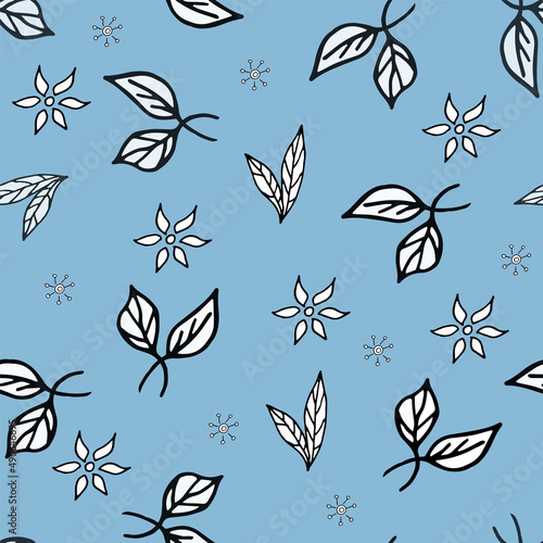 Simple doodle seamless pattern Hand drawn leaves twigs on a light background.