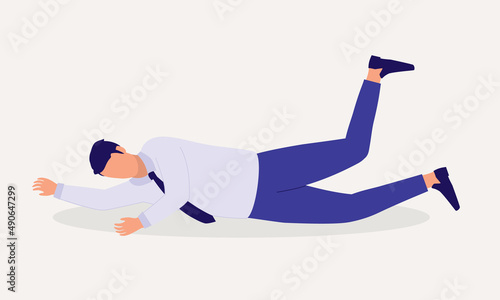 Young Man In Business Wear Slipping On The Floor.