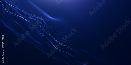 Beautiful blue abstract wave technology background with light digital effect corporate concept 3d render