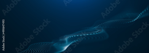 Beautiful blue abstract wave technology background with light digital effect corporate concept 3d render