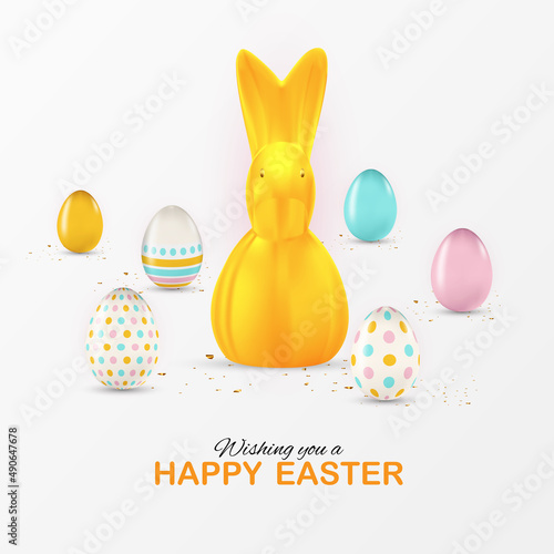Easter poster template with 3d realistic Easter eggs. Template for advertisin...