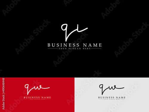 Signature QI or iq Letter Icon Logo, Handwriting Qi Signature Logo for simple exclusive boutique shiny personal business