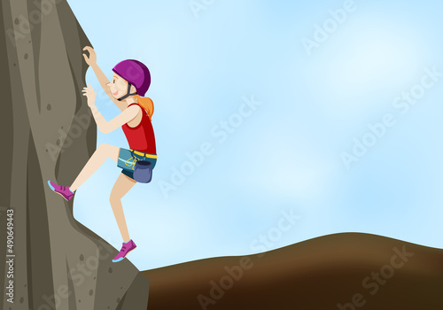 Rock climbing scene with woman climbing alone