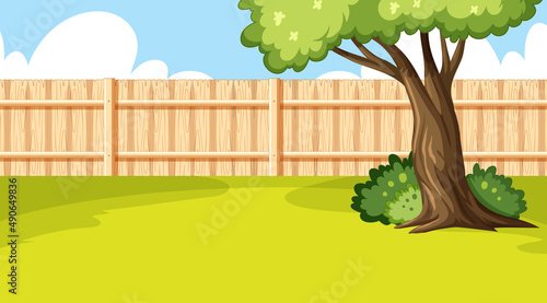 Scene of backyard with a fence