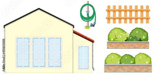 House and fence on white background