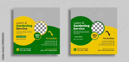 Lawn garden or landscaping service social media post and squar web banner template