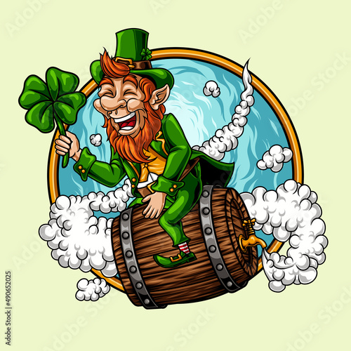 leprechaun flying with beer keg vector illustration