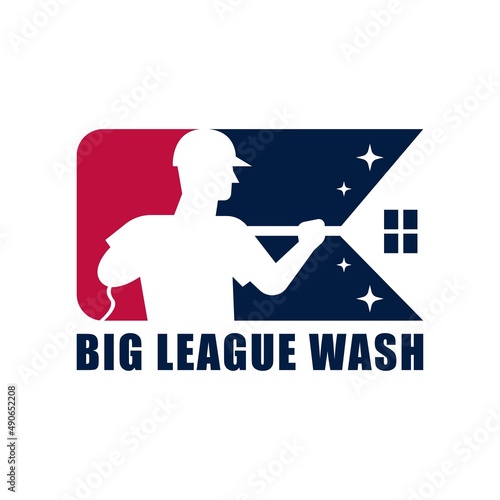 power washing man character mascot logo vector illustration