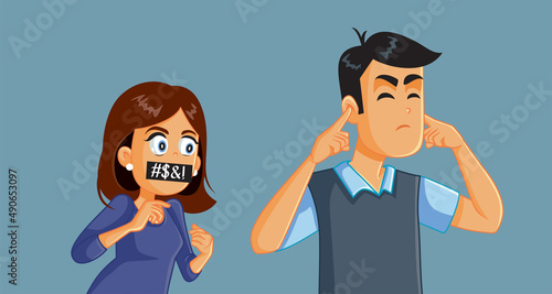 Woman Using Bad Language in Couple Quarrel Fight Vector Illustration
