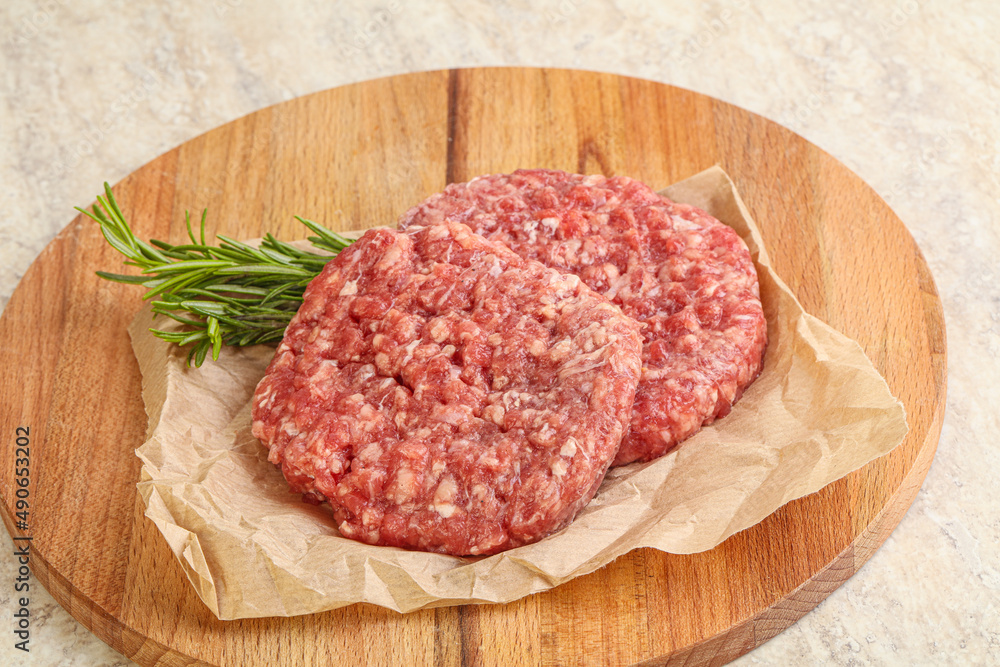 Raw beef burger cutlet for grill Raw beef burger cutlet for grill