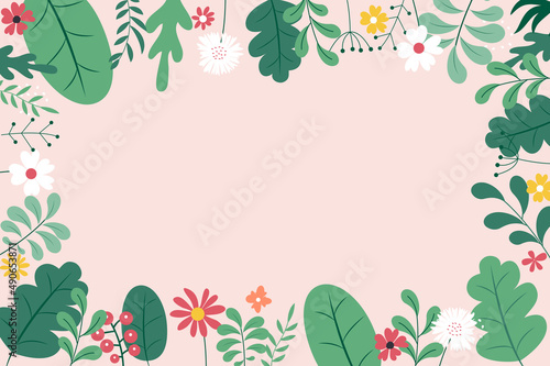 Abstract spring and summer flat simple natural background with flowers, plant...