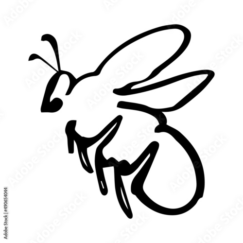 Black line doodle bumblebee. Vector Outline illustration. Nature monochrome line art design. Hand drawn simple linear art
