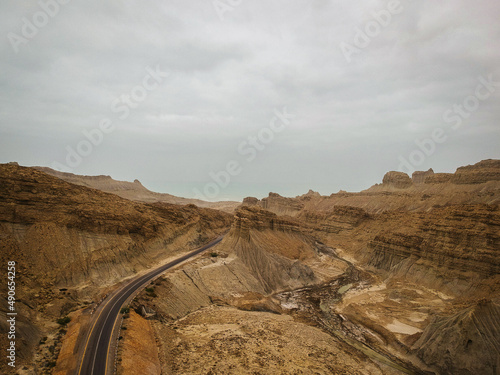 An aerial view of the majestic Hingol National Park. Hungol National Park (Urdu: ہنگول نیشنل پارک) is the largest national park in Pakistan, located in the Makran coastal region.  photo