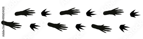 Rat footprint steps. Mouse silhouette paw trail