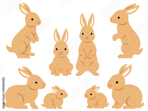 茶色いうさぎのイラストセット