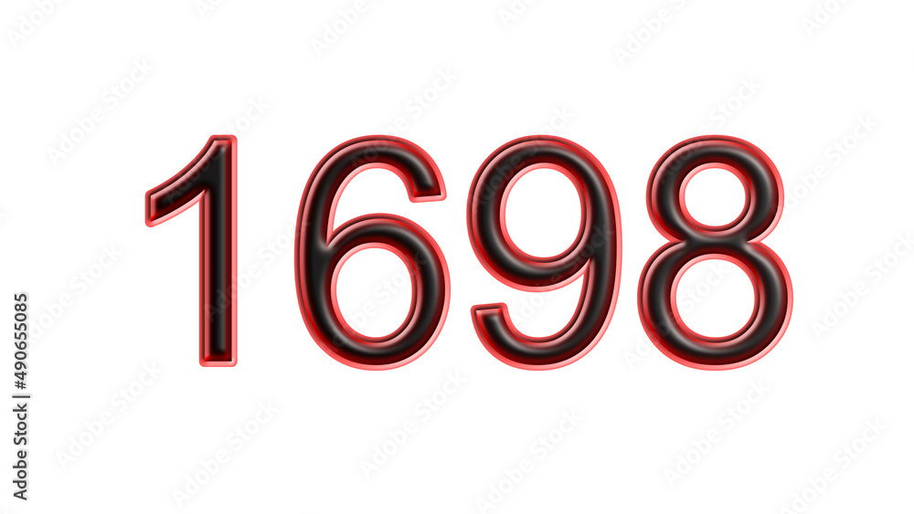 red 1698 number 3d effect white background red 1698 number 3d effect white background