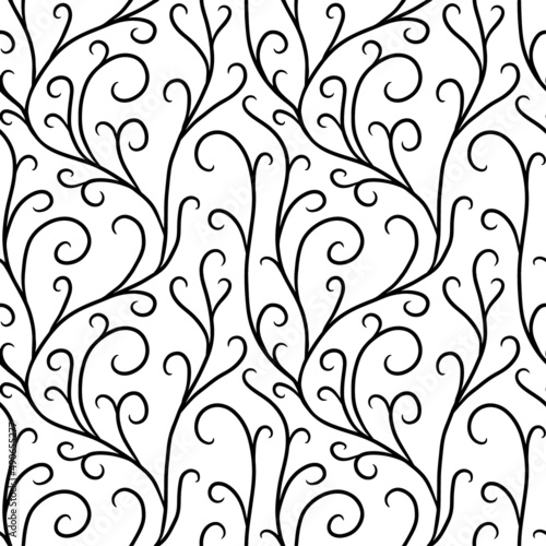 hand drawn smooth lines branches seamless pattern of abstract botanical elements