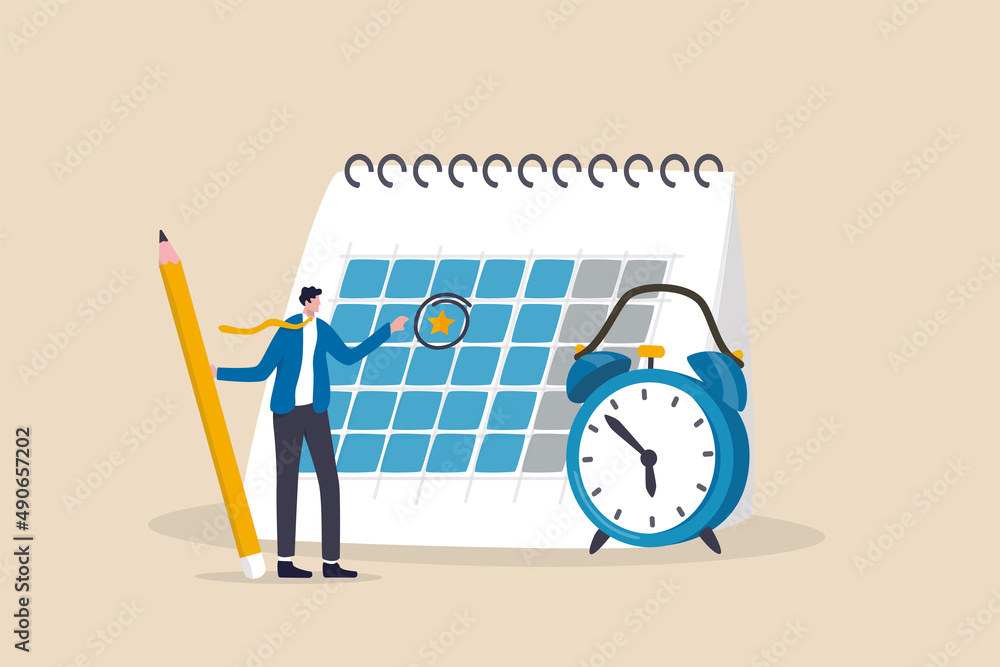 Calendar date event, reminder for meeting schedule or appointment, work deadline mark or weekly plan, important business date concept, businessman circle mark on important date event on calendar. - obrazy, fototapety, plakaty 