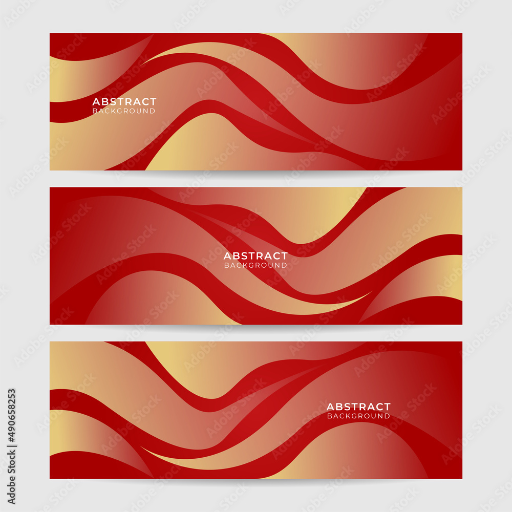 Naklejka premium Modern abstract dark red banner background. Set of Gradient wave red and yellow colorful Abstract wide banner design background