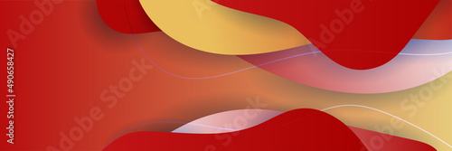 Modern abstract dark red banner background. Wave papercut red and yellow colorful Abstract wide banner design background