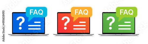 FAQ symbol. Question mark on computer screen vector illustration.