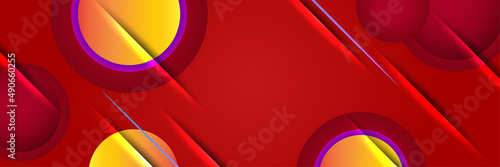 Modern abstract dark red orange yellow banner background. Gradient circle light red and yellow colorful Abstract wide banner design background